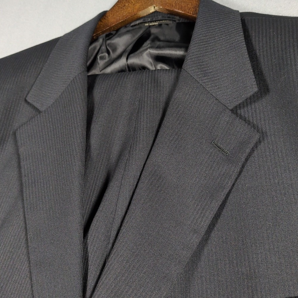 Petrocelli 50R 44Wx32L Black Stripe Wool Blend Mens 2PC Set Pant Suit Coat - Picture 2 of 11